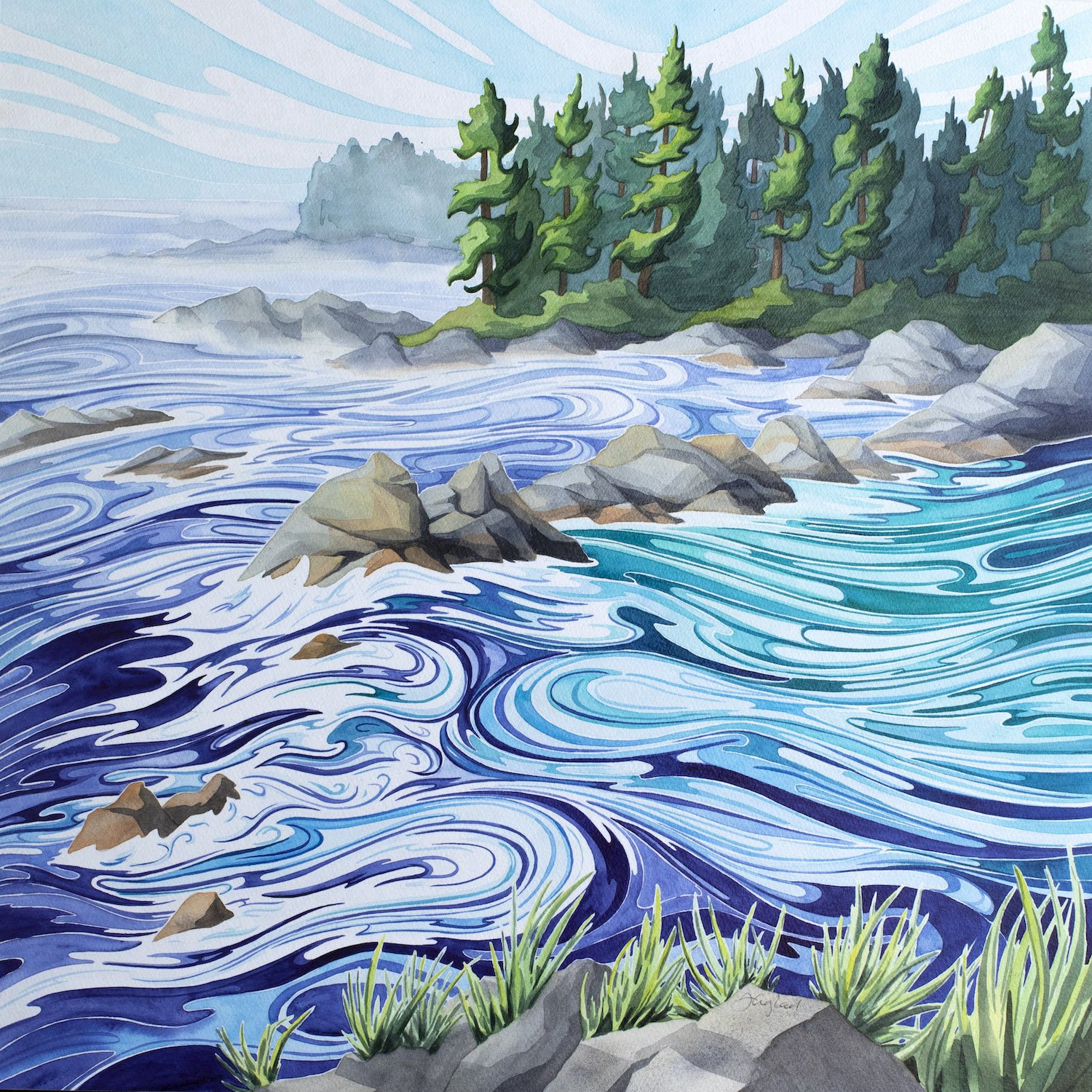Andrea England - Where The Waves Are Wild 20 x 20 watercolour on paper.jpg